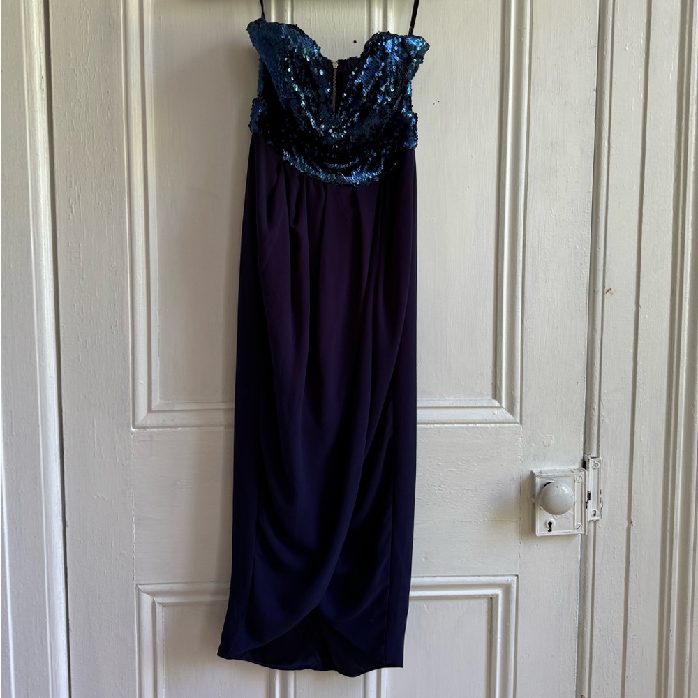 Sequin Strapless Mid Dress Navy